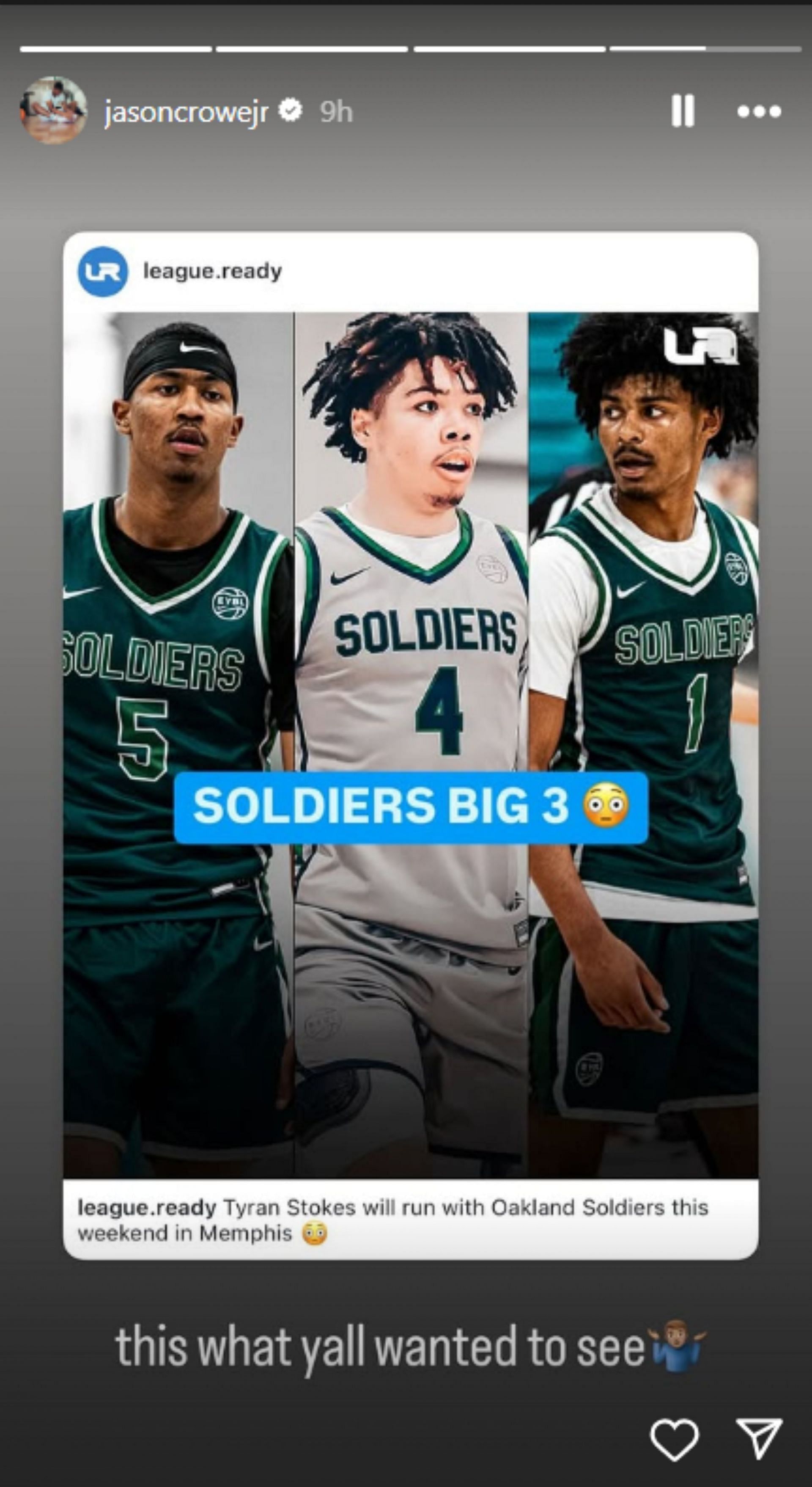 Jason Crowe Jr. gets hyped as Tyran Stokes announces returns to AAU basketball (Image: IG/